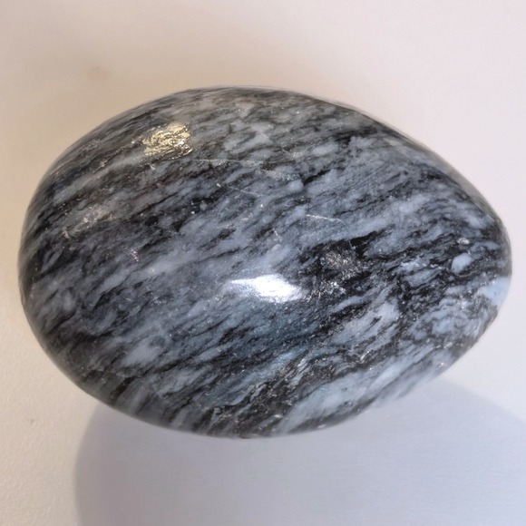Other - Vintage Black White Swirl Polished Marble Stone Egg Decorative Paperweight 3in